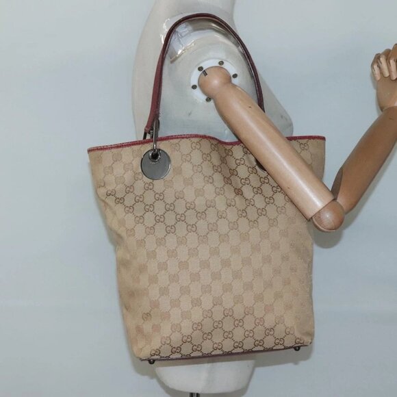 GUCCI GG Canvas Tote Bag Beige Silver 120836 Auth SW830 - Picture 3 of 16